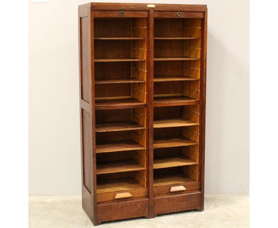 Antico classificatore archivio schedario serranda in rovere
