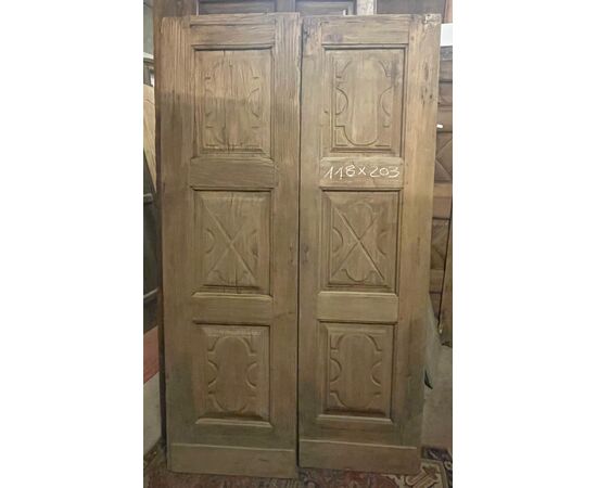 PTE149 - Antica porta semplice a due battenti, epoca '700, misure cm L 118 x H 203