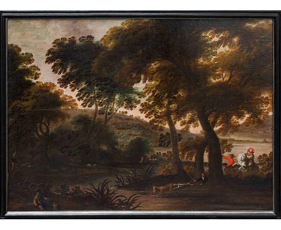 Seguace di Jacques van der Wijen (Amsterdam 1586 – 1638)  Caccia al cervo