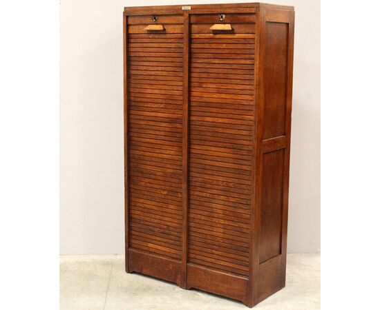 Antico classificatore archivio schedario serranda in rovere