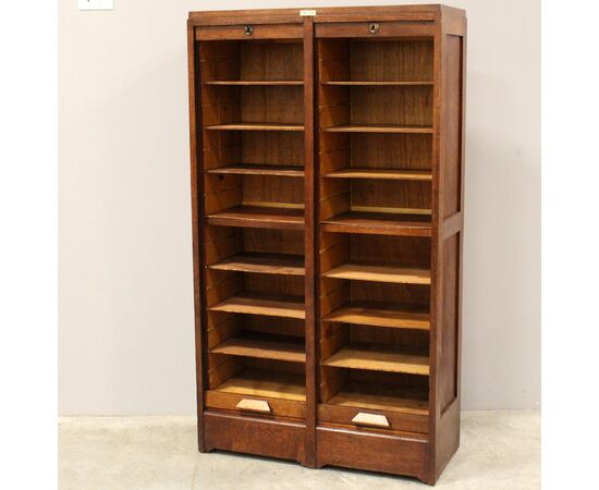 Antico classificatore archivio schedario serranda in rovere