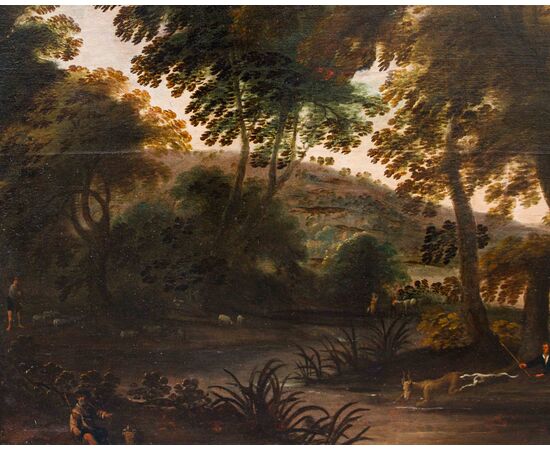 Seguace di Jacques van der Wijen (Amsterdam 1586 – 1638)  Caccia al cervo