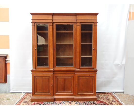 LIBRERIA A TRE PORTE IN ROVERE EPOCA 800 RESTAURATA  cm L192xP51xH252