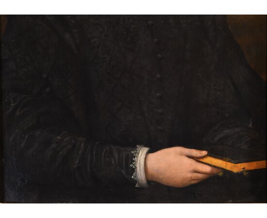 Santi di Tito (Sansepolcro 1536 - Firenze 1603), Ritratto di nobildonna, a mezzo busto, con libro in mano