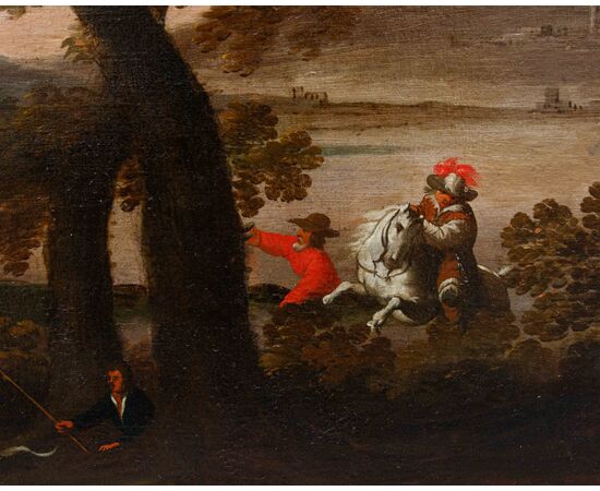 Seguace di Jacques van der Wijen (Amsterdam 1586 – 1638)  Caccia al cervo