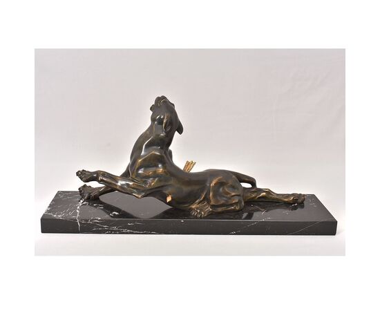 ANTICHE SCULTURE IN BRONZO, LEONESSA FERITA, CHARLES VALTON, SCULTORE FRANCESE, XIX SECOLO. (STB96)