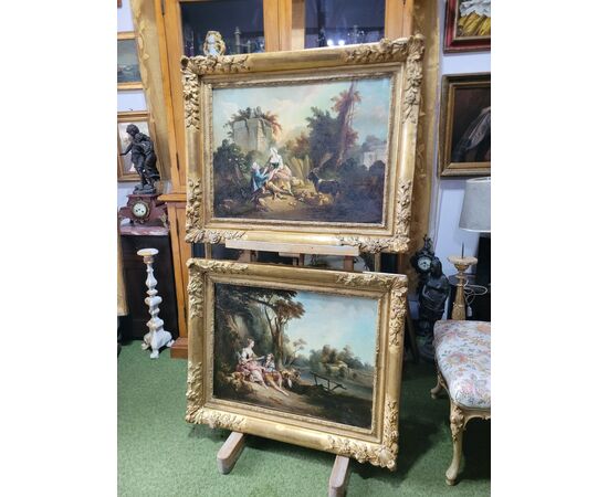 Coppia dipinti Scena Galante Francois Boucher Sec. XIX