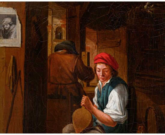 Cerchia di David Teniers (Anversa, 1610 – Bruxelles, 1690), Interno con figure di popolani 