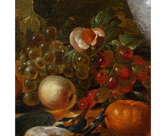 Carstian Luyckx (1627-1675 circa), Natura morta con pappagallo, scimmia e personaggio dietro la finestra