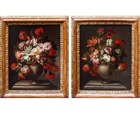 Nicola van Houbraken (Messina, 1668 – Pisa, 1733)(attr.), Vasi di fiori 