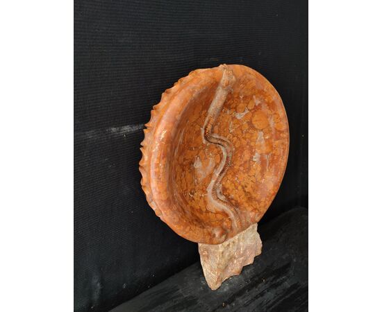 Particolare acquasantiera in marmo rosso di Verona con serpente - Diametro 44 cm