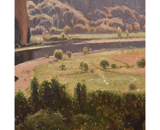 DIPINTI ANTICHI PAESAGGI E FIUME, VALLE DI CORREZE, DIDIER POUGET, OLIO SU TELA, INIZIO XX. (QP657)   