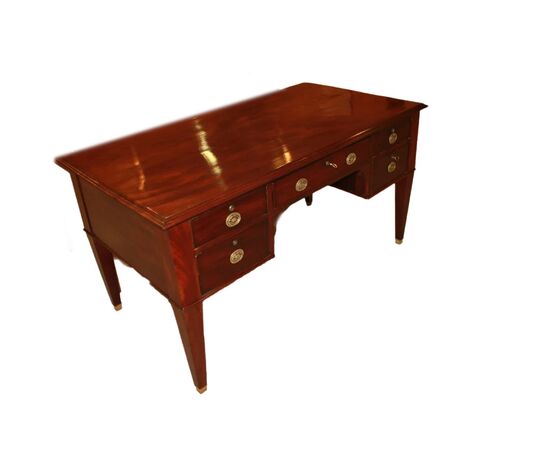 Scrivania Luigi XVI in legno di mogano con applicazioni in bronzo XIX secolo