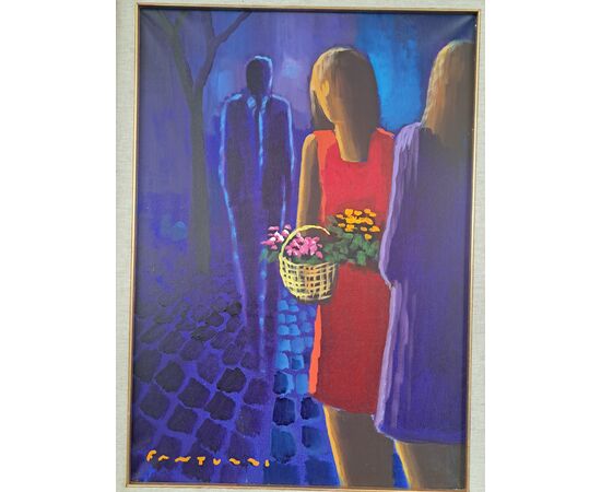 Fantuzzi , olio su tela con dedica ed autentica