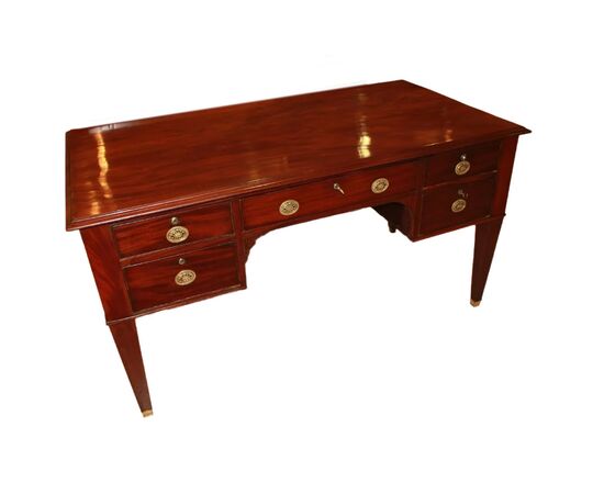 Scrivania Luigi XVI in legno di mogano con applicazioni in bronzo XIX secolo