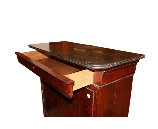 Secretaire stile Carlo X in Piuma di Mogano Francese del 1800 con Marmo