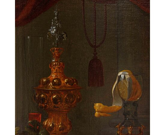 Carstian Luyckx (1627-1675 circa), Natura morta con pappagallo, scimmia e personaggio dietro la finestra