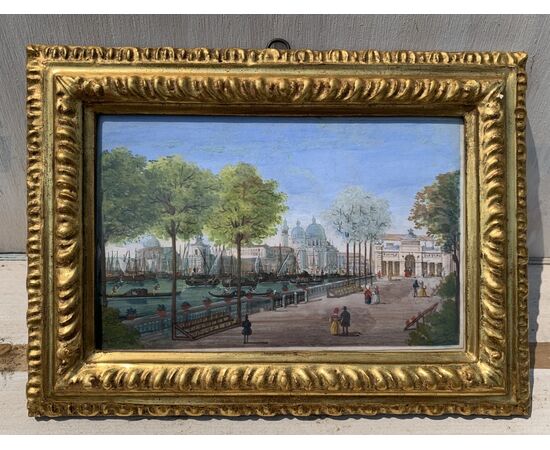 Pittore veneziano (inizio XIX sec.) - Venezia, veduta dei giardini con la Coffee House verso la Basilica di S. M. della Salute.