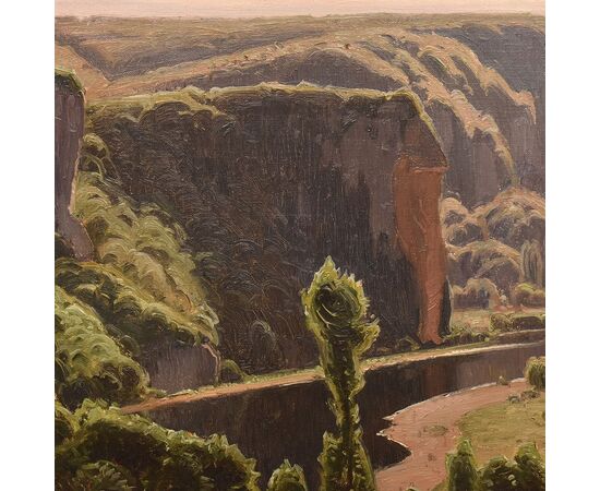 DIPINTI ANTICHI PAESAGGI E FIUME, VALLE DI CORREZE, DIDIER POUGET, OLIO SU TELA, INIZIO XX. (QP657)   