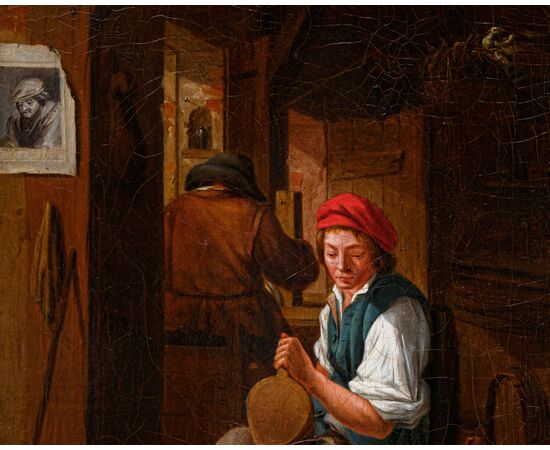 Cerchia di David Teniers (Anversa, 1610 – Bruxelles, 1690), Interno con figure di popolani 