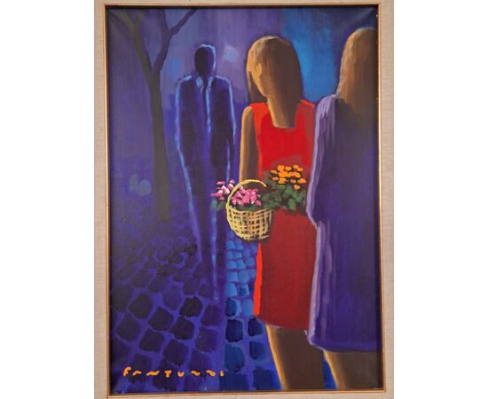 Fantuzzi , olio su tela con dedica ed autentica