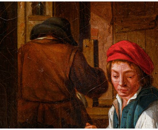 Cerchia di David Teniers (Anversa, 1610 – Bruxelles, 1690), Interno con figure di popolani 