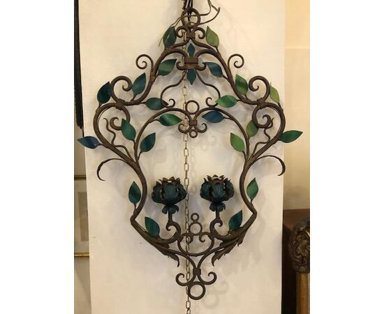 Coppia di lampadari in ferro forgiato