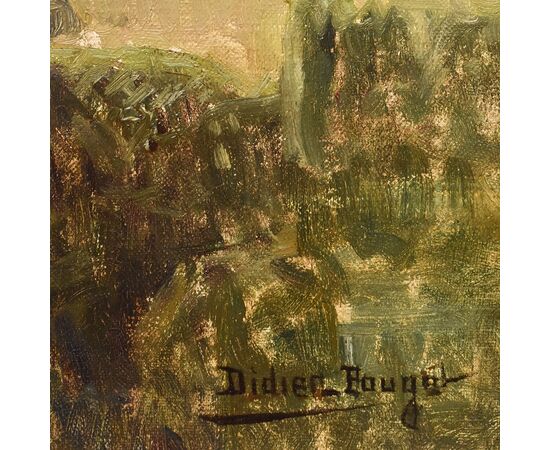 DIPINTI ANTICHI PAESAGGI E FIUME, VALLE DI CORREZE, DIDIER POUGET, OLIO SU TELA, INIZIO XX. (QP657)   