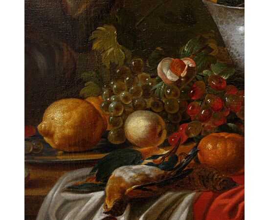 Carstian Luyckx (1627-1675 circa), Natura morta con pappagallo, scimmia e personaggio dietro la finestra