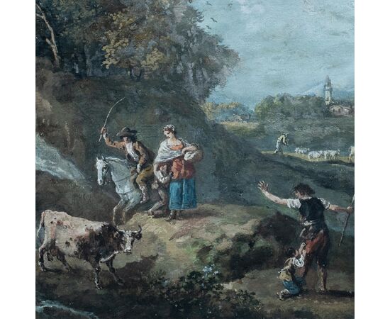 Francesco Zuccarelli (Pitigliano 1702 - Firenze 1788) - Paesaggio fluviale con pastori e armenti.