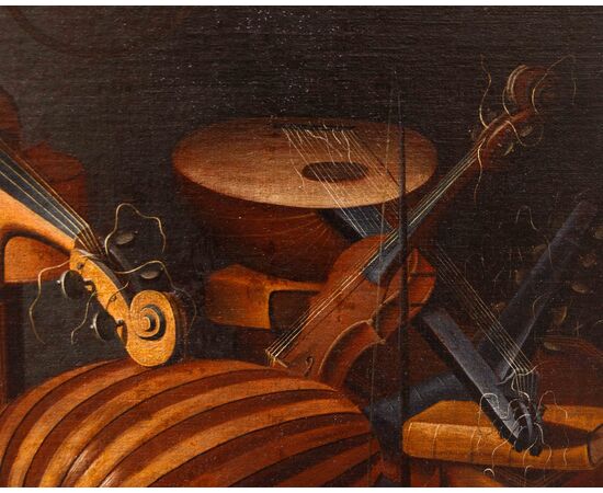 Bonaventura Bettera (1663-1718 post), Natura morta con strumenti musicali, spartito e tappeto