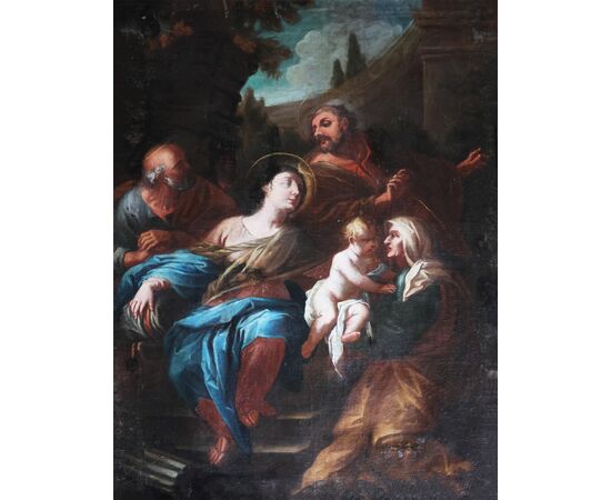 Scuola Italiana; Sacra Famiglia con Sant'Anna, XVII-XVIII secolo, olio su tela