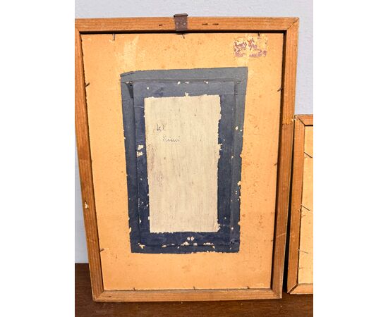 Coppia di acquerelli/olio su carta, firmati Simi sul retro, fine '800, 32x24 e 23x39 cm. Raffiguranti paesaggi, ottimo stato