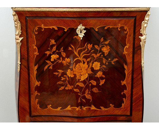 Secretaire Napoleone III Francese in legni esotici pregiati con applicazioni in bronzo dorato. Periodo XIX secolo.