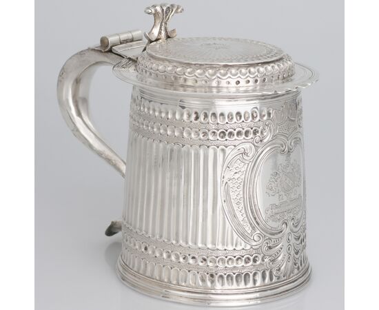 Tankard in argento sterling Carlo II, John Ruslen, Londra, 1680