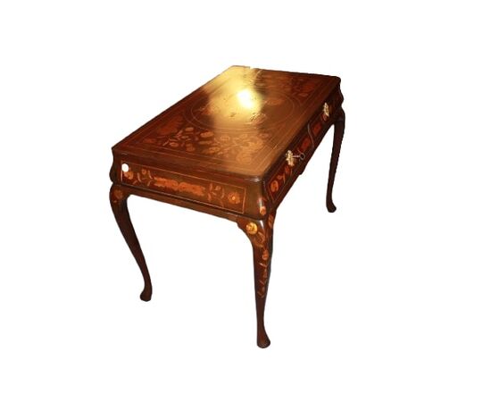 Tavolino scrittoio Olandese di inizio 1800 in legno di Mogano intarsiato