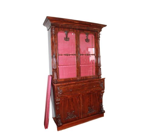 Vetrina Libreria BookCase Inglese Stile Regency di metà 1800 in mogano