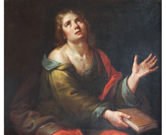 Michelangelo Merisi da Caravaggio maniera di; San Giovanni Evangelista, olio su tela