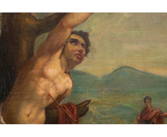 Dipinto antico olio su tela raffigurante il Martirio di San Sebastiano attribuito a "Hans Von Aachen" 1549-1628.