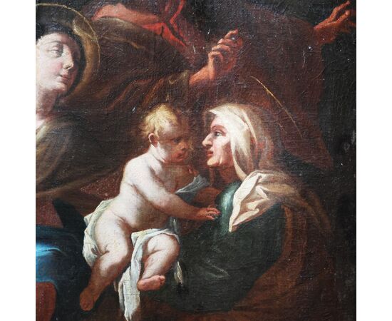 Scuola Italiana; Sacra Famiglia con Sant'Anna, XVII-XVIII secolo, olio su tela