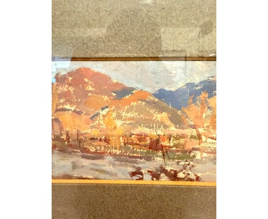 Coppia di acquerelli/olio su carta, firmati Simi sul retro, fine '800, 32x24 e 23x39 cm. Raffiguranti paesaggi, ottimo stato