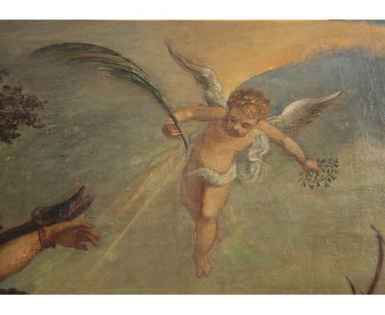 Dipinto antico olio su tela raffigurante il Martirio di San Sebastiano attribuito a "Hans Von Aachen" 1549-1628.