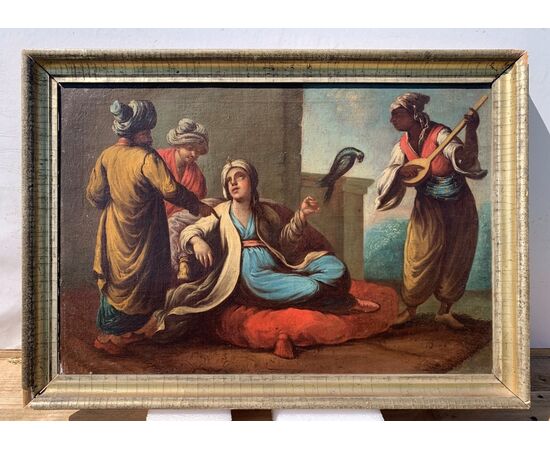 Pittore veneziano (XVIII secolo) - Nobili turchi con pappagallo e suonatore.