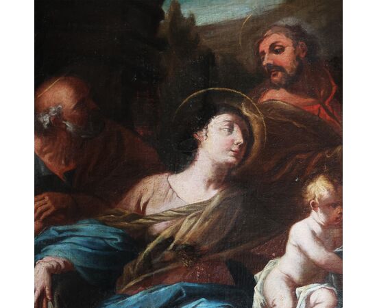 Scuola Italiana; Sacra Famiglia con Sant'Anna, XVII-XVIII secolo, olio su tela