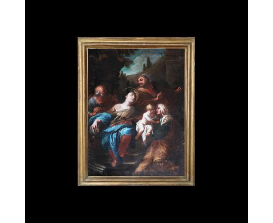 Scuola Italiana; Sacra Famiglia con Sant'Anna, XVII-XVIII secolo, olio su tela