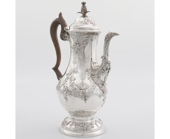 Caffettiera in argento sterling Giorgio III, Charles Wright, Londra, 1771