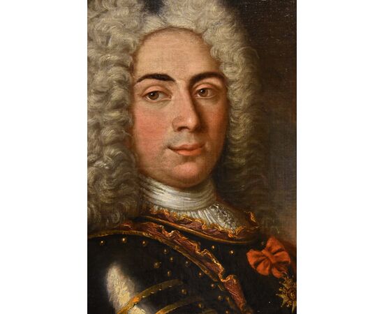 Ritratto di gentiluomo in armatura, Hyacinthe Rigaud (Perpignan 1659 - Parigi 1743) Scuola di