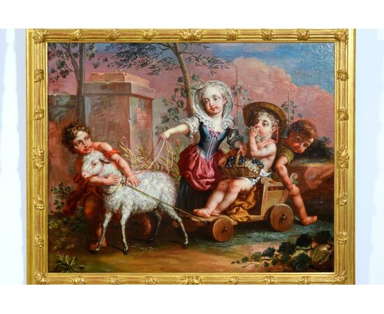 Coppia di dipinti raffiguranti l’Allegoria della Primavera con putti e l’Allegoria dell’Autunno con putti, Vittorio Amedeo Rapos, 1786
