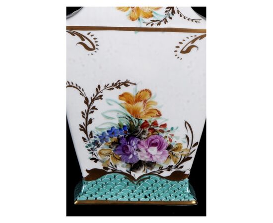 Vaso con coperchio in porcellana Limoges bianca e verde