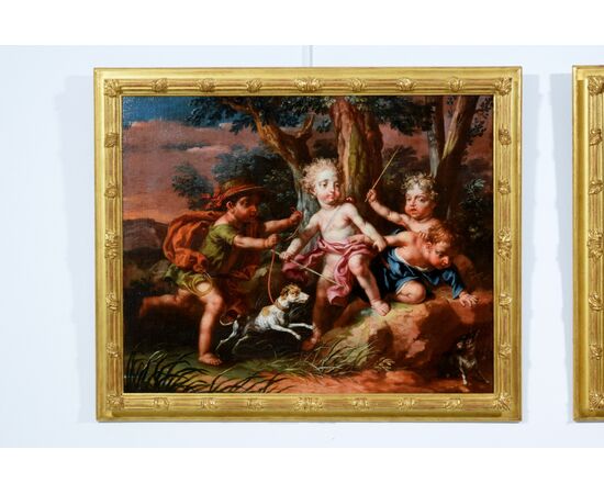 Coppia di dipinti raffiguranti l’Allegoria della Primavera con putti e l’Allegoria dell’Autunno con putti, Vittorio Amedeo Rapos, 1786